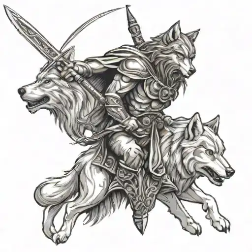 Warrior And Sword And Wolf