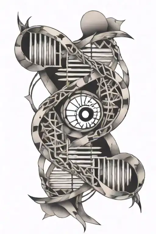 Dna Helix With Lines As Mathematical Fracture Transformed With An Ying Yang Sign Integrated