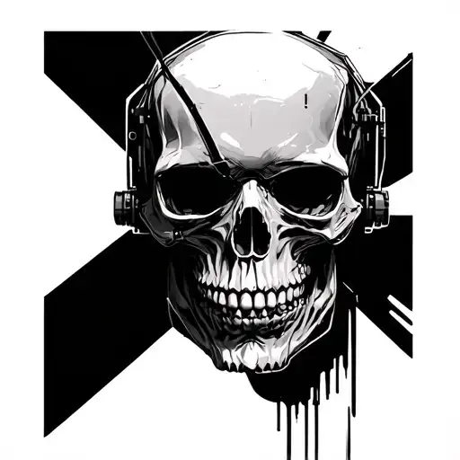 Cyberpunk Skull Line Work