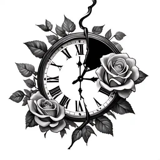 Broken Clock And Roses Mixed Together As One
