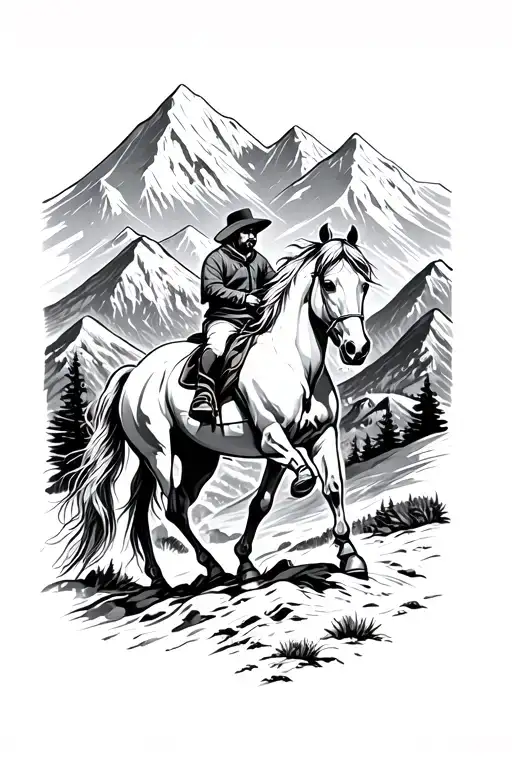 Riding Horse Into Mountains