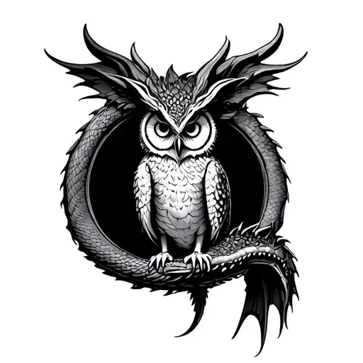 Owl Sitting On Dragon Ouroboros