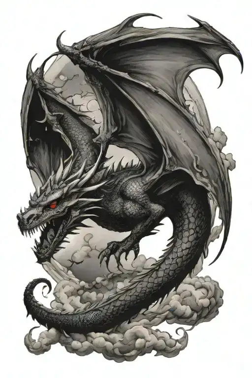 Dragon Flying Through The Nigh Sky