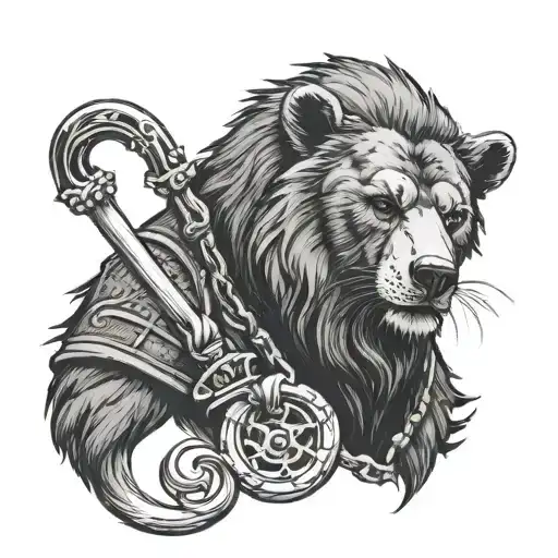 Black Bear Sitting A Pirate Hook With A Lion Head