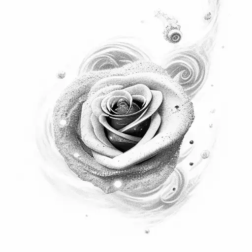 An Elegant Black And Grey Rose Entwined With Swirling Galaxies