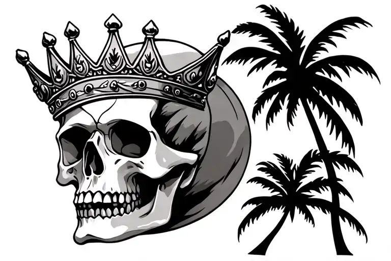 Skull With Crown And Palm Trees
