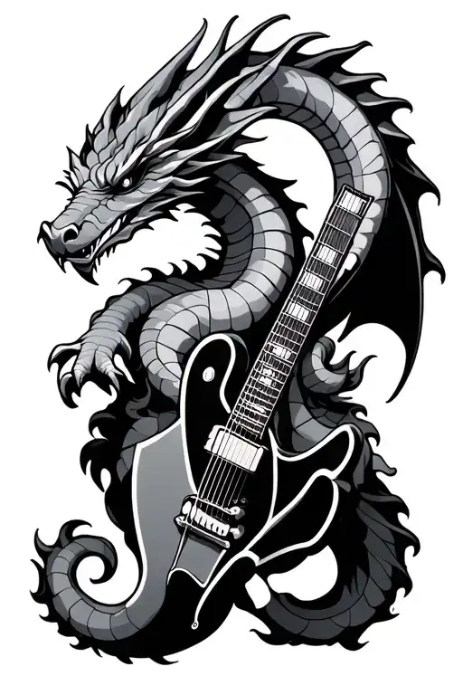 Dragon Wrapped Around V Shaped Guitar
