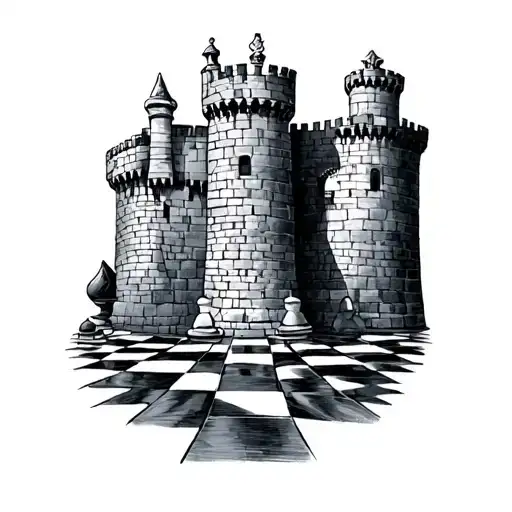 Chess Mixed With A Portuguese Castle Obidos