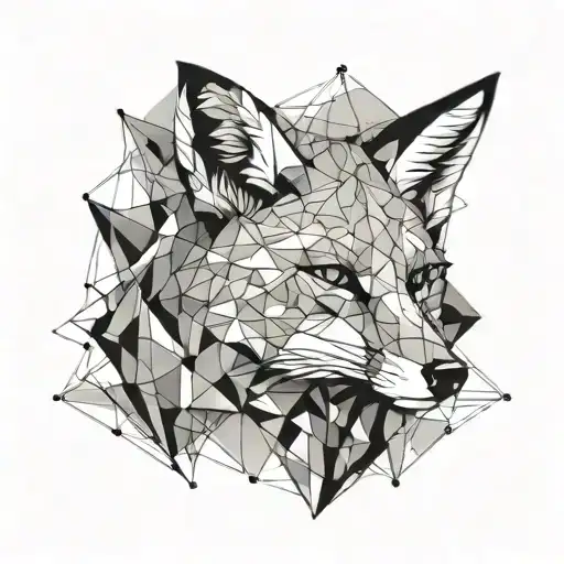 Fox Tattoo Minimalist With Geometrical Pattern And Watercolor Splashes