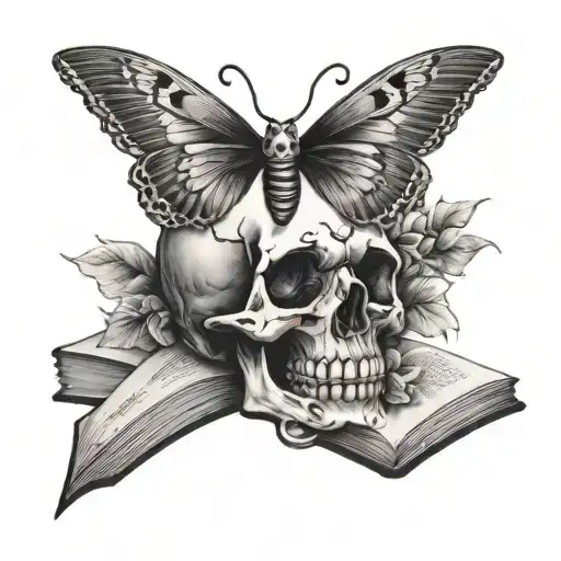 Skull And Dagger With Book And Butterfly