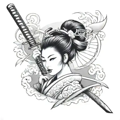 Geisha Holding A Katana