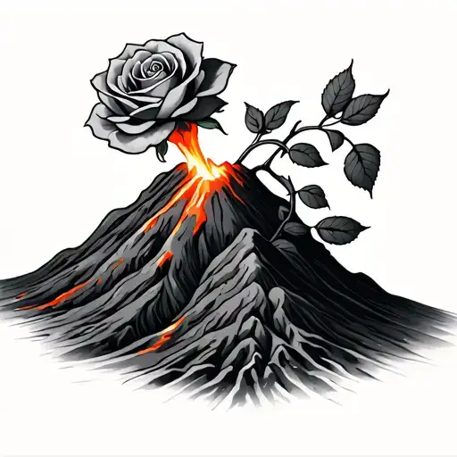 Volcano At The End Of The Eruption With A Rose Growing