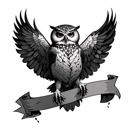 Flying Owl Carrying A Tattered Banner