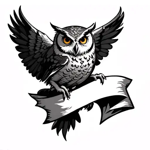 Horizontal Flying Owl Carrying A Tattered Banner