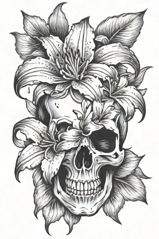 Skull With A Lily Flower