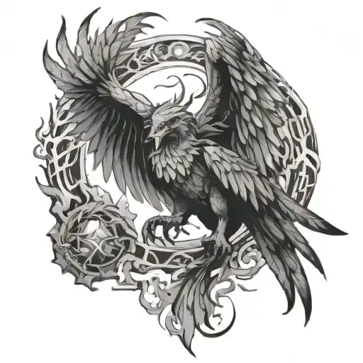 One Creature From Ouroboros And Phoenix Rising From The Ashes