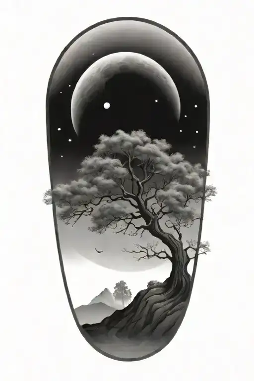 Moon Space Planet Tree