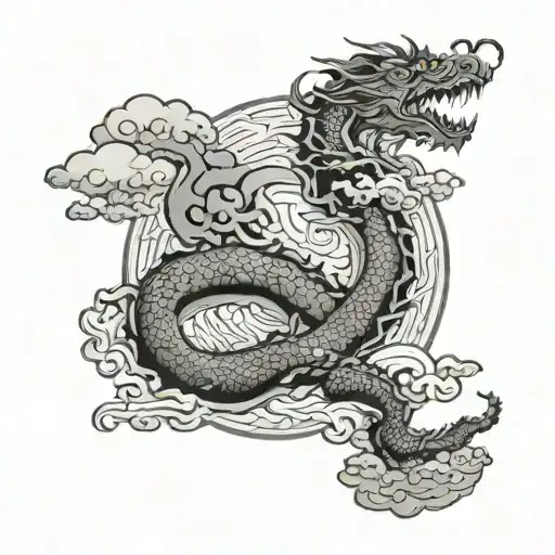 Sun And Japanese Clouds And Dragon Wrapping