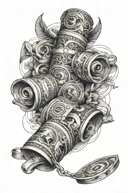 Filagree With Money And Roll Of Money