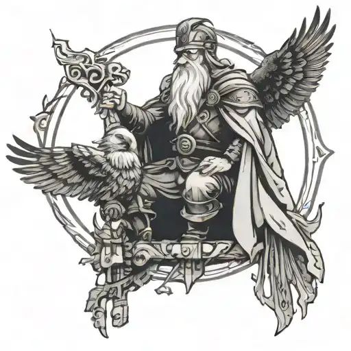 Odin And Crow Perched On Top