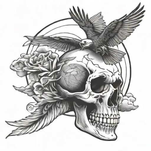 Skull And Bird Flying Away
