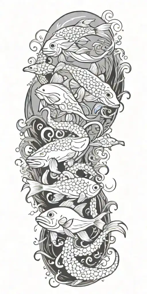 Elements Of The Ocean With Fish And Octopus