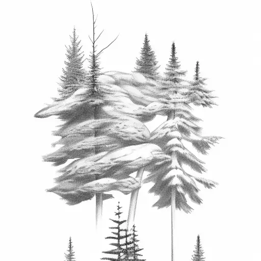 Pine Trees With A Buck In The Background