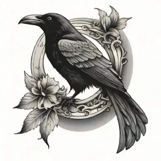 Raven And Crescent Moon
