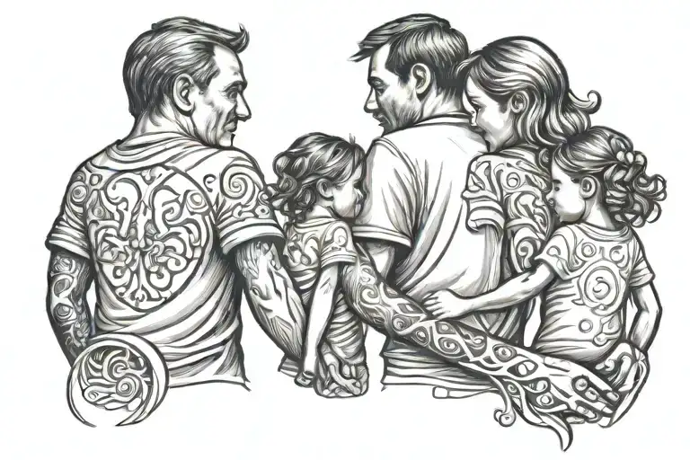 Dad With Two Daughters Holding Hands