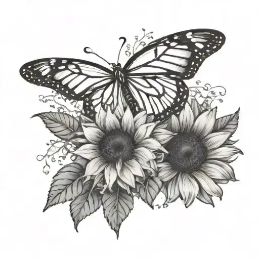 Sunflower With Baby's Breath And Vines With A Monarch Butterfly