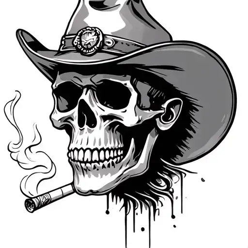 Cowboy Skull Smoking Cigarette
