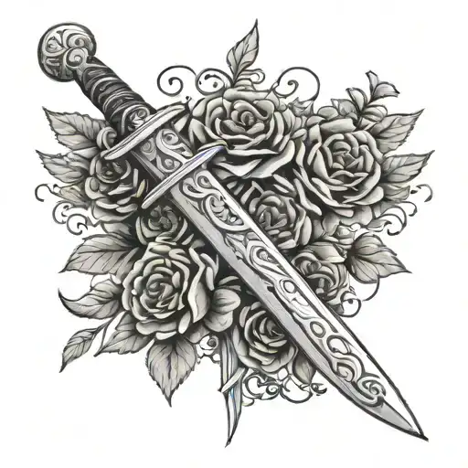 Sword With Marigolds On A Vine Wrapped Around It