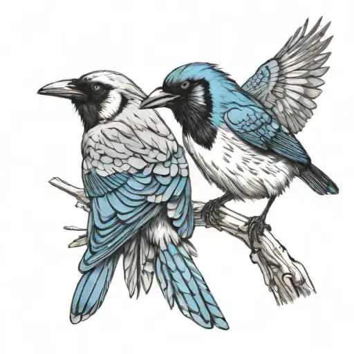 Raven And Blue Jay Bird Kissing Each Other