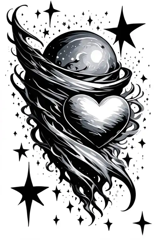 Comet In An Abstract Style And A Small Heart Among Stars