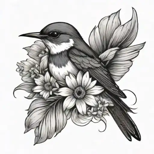 Swallow And Daisy Flowers Minimal