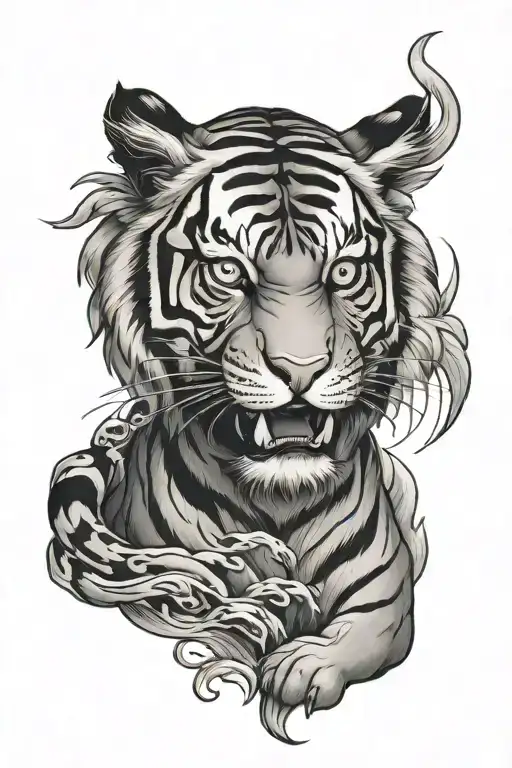 Japanese Style Tiger Stretched