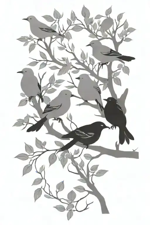 Silouhette Branch With Birds Perched