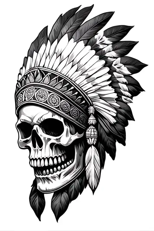 Indian Headdress Skull Tattoo Design