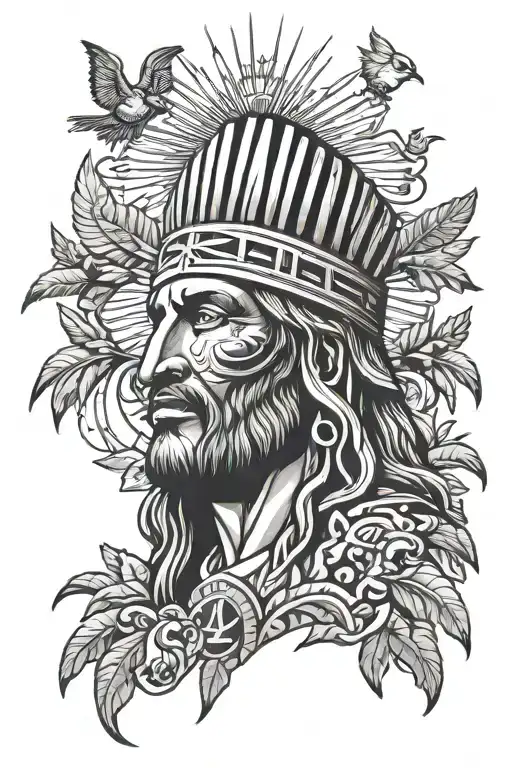 Christ The Redeemer Surrounded By Amazonian Animal And Indian Heads