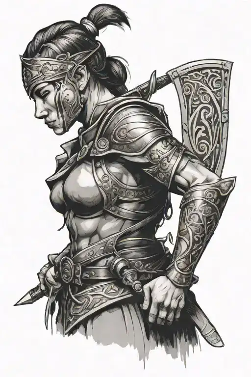 Woman Warrior Facing The Back