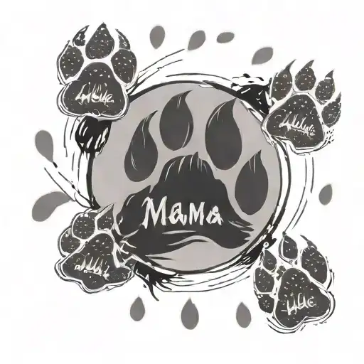 Mama Bear Paw Print Surrounded By Baby Bear Paw Print