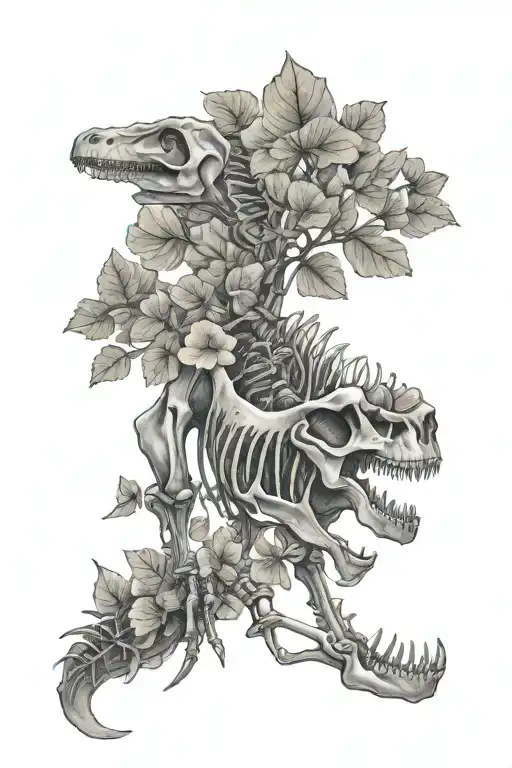 Dinosaur Skeleton With Ginkgo