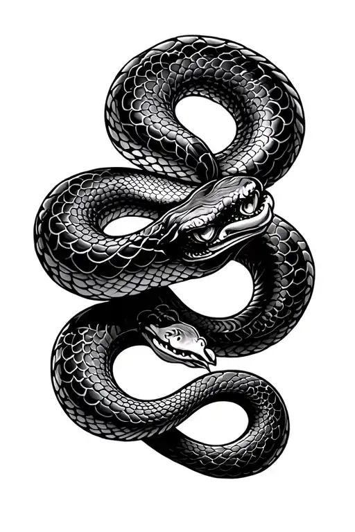 Snake In An Asian Drawing Style Tattoo Design Incorporating Elements