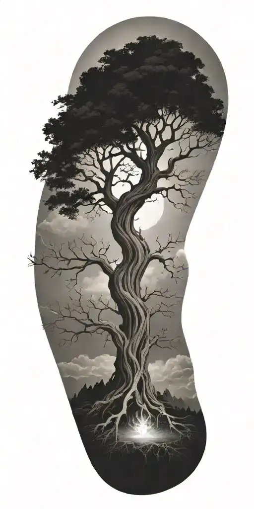 Tree Of Life Reaching To Heaven And Hell