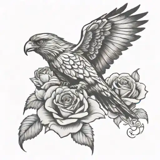 Hawk In Flight Holding Rose