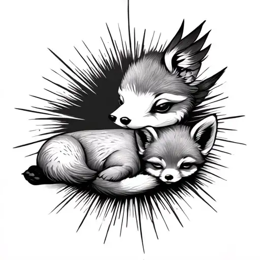 Wren Flying Ray Of Sunshine And Sleeping Baby Fox