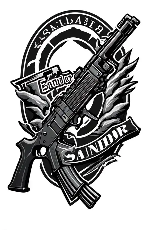 Assualt Rifle With The Name Sandor In The Middle Of The Gun