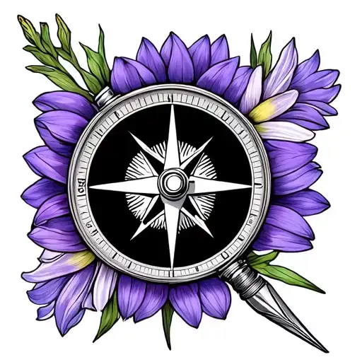 Compass With Violet Gladiolus Chrysanthemum Narcissus