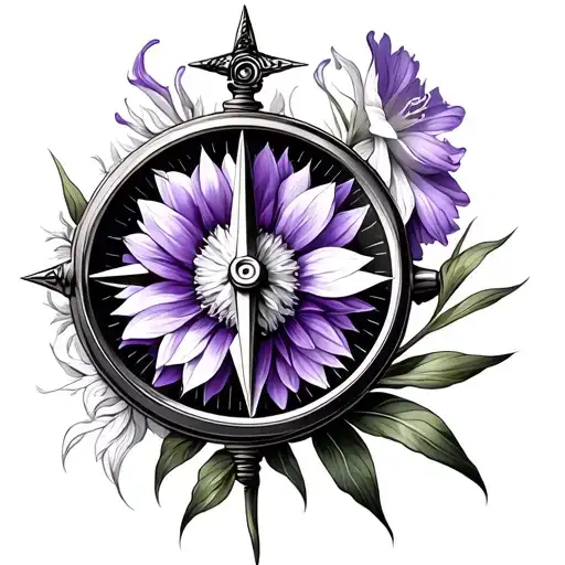 Compass With Violet Gladiolus Chrysanthemum Narcissus