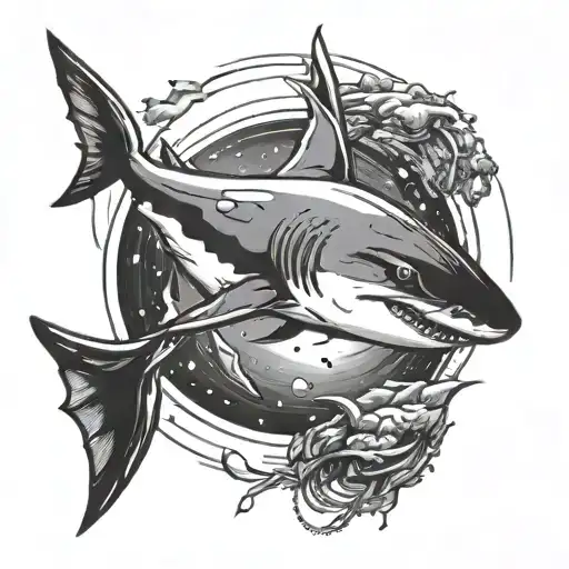 Shark Jumping In Space Surrounded